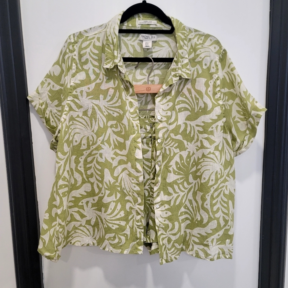 RACHEL ZOE 100% Linen Short And Button Up Shirt Set